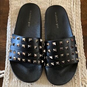 Madden Girl Black Slides with Silver Studs
